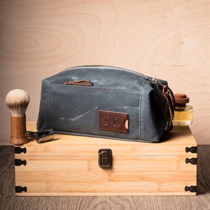 Personalized Dopp Kit: Folding Waxed Canvas Toiletry Bag, Monogrammed Graduation Gift for Him, Made in USA