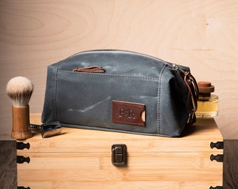 Personalized Dopp Kit: Folding Waxed Canvas Toiletry Bag, Monogrammed Graduation Gift for Him, Made in USA