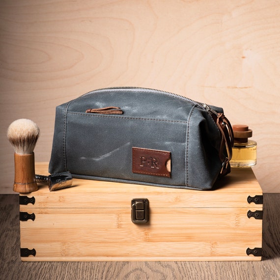 Personalized Dopp Kit: Folding Waxed Canvas Toiletry Bag 