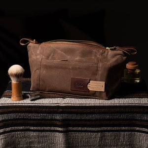 Personalized Groomsmen Gift: Waxed Canvas Travel Toiletry Bags, Folding Dopp Kits with Compartments, Classy Groomsmen Gifts, Made in USA image 4
