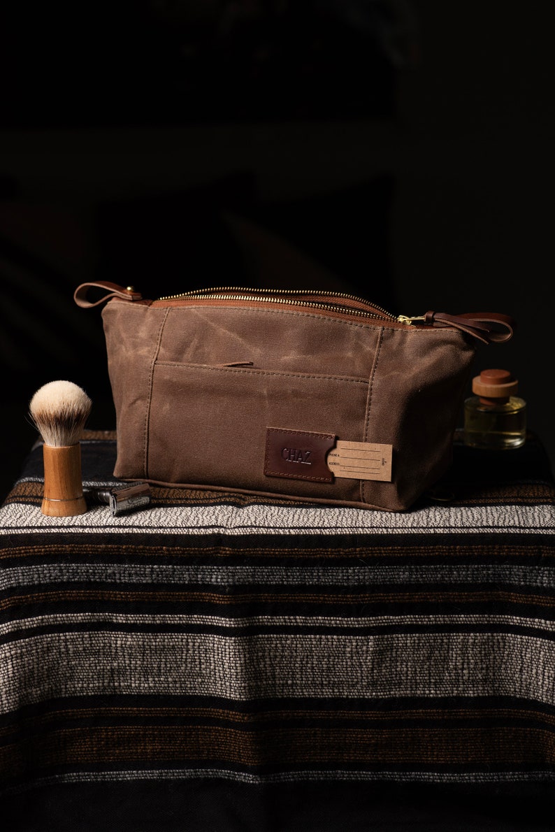 Personalized Groomsmen Gift: Waxed Canvas Travel Toiletry Bags, Folding Dopp Kits with Compartments, Classy Groomsmen Gifts, Made in USA image 4