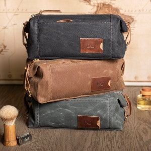 Personalized Toiletry Bag for Men with Pockets: Folding Waxed Canvas Dopp Kit, Graduation Gift for Him, Made in USA image 4