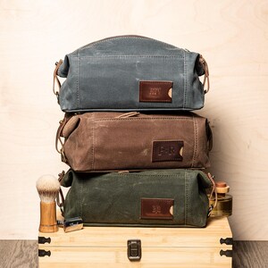 Personalized Waxed Canvas Dopp Kit: USA Made Travel Toiletry Bag