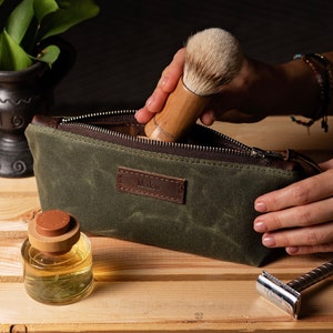 Personalized Small Toiletry Bag, Waxed Canvas Travel Pouch for Toiletries, Pencil Case, Gift for Him, Back to School Gift
