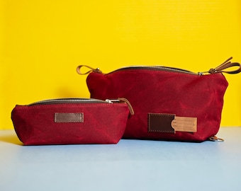 Personalized Waxed Canvas Toiletry Bag Set: Folding Dopp Kit & Pouch, Made in USA