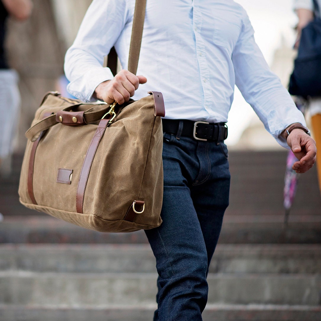 Waxed Canvas Duffel Bag Personalized Weekender for Men Etsy