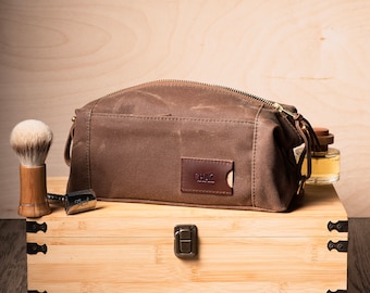 Personalized Corporate Gifts: Waxed Canvas Dopp Kit, Folding Toiletry Bag, Christmas Gifts for Employees, Made in USA