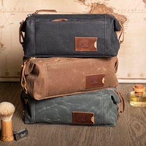 Personalized Groomsmen Gift: Waxed Canvas Travel Toiletry Bags, Folding Dopp Kits with Compartments, Classy Groomsmen Gifts, Made in USA image 1