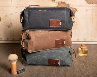 Personalized Groomsmen Gift: Waxed Canvas Travel Toiletry Bags, Folding Dopp Kits with Compartments, Classy Groomsmen Gifts, Made in USA