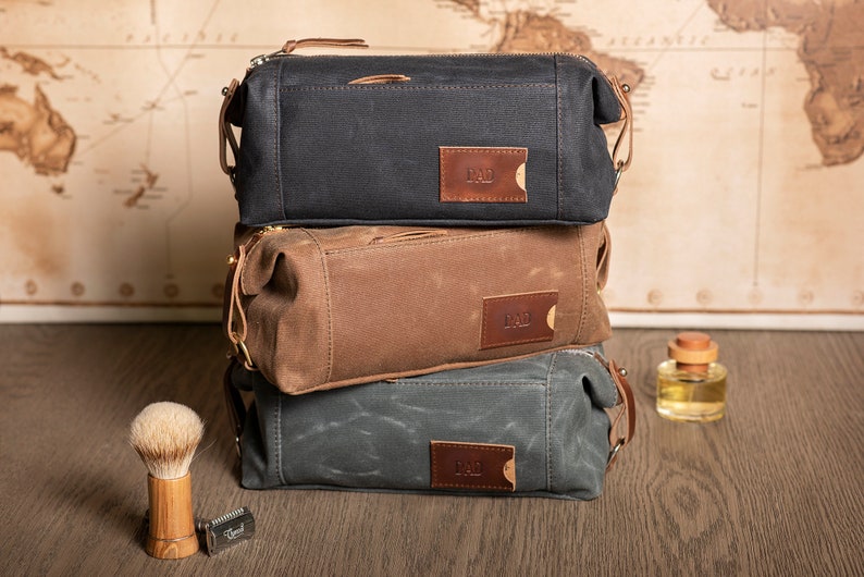 Personalized Groomsmen Gift: Waxed Canvas Travel Toiletry Bags, Folding Dopp Kits with Compartments, Classy Groomsmen Gifts, Made in USA image 1