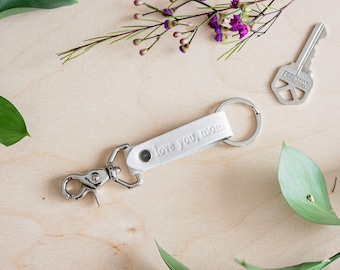 Personalized Leather Keychain - Last Minute Gift, Mother's Day Gift, Graduation Gift, 3rd Anniversary Gift for Her, Made in USA