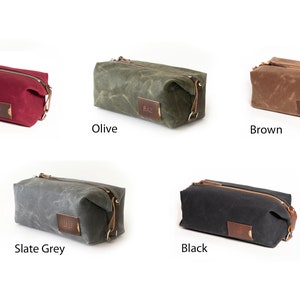 Personalized Groomsmen Gift, Graduation Gift: Mens Travel Toiletry Bag, Folding Waxed Canvas Dopp Kit for Him, Made in USA image 6