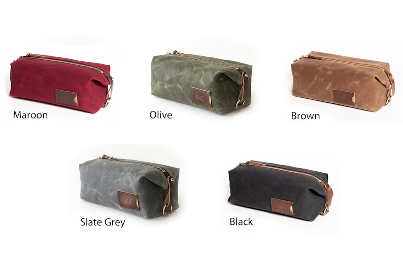 Personalized Groomsmen Gift, Graduation Gift: Mens Travel Toiletry Bag, Folding Waxed Canvas Dopp Kit for Him, Made in USA image 6