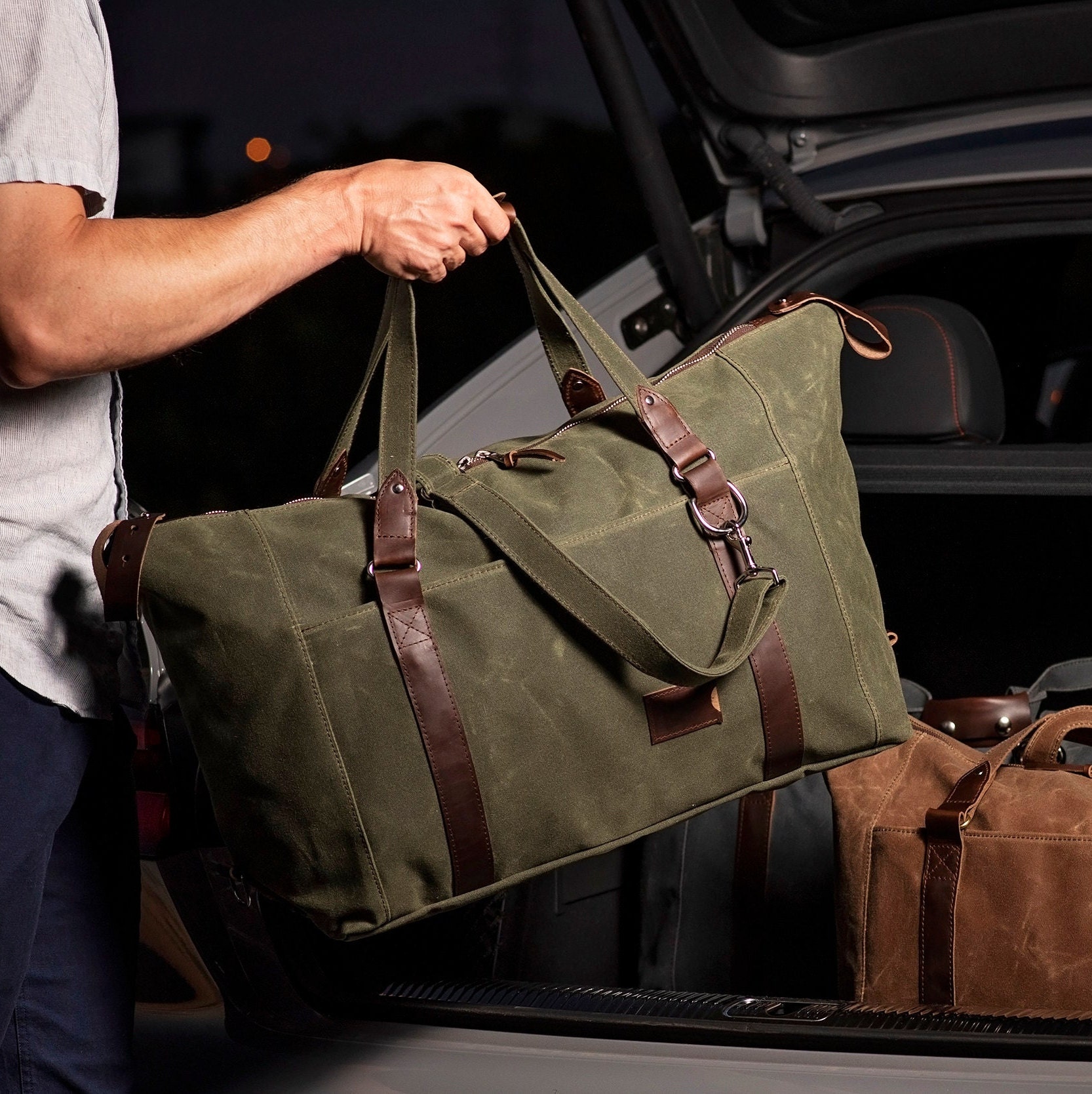 Weekender Duffle Bag for Men: Folding Waxed Canvas Duffle Bag Personalized  Gift for Him Father's Day Gift Anniversary Gift Made in USA 