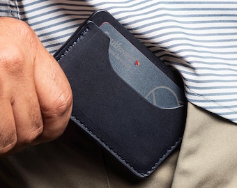 Tarjetero de cuero personalizado, billetera minimalista para hombre, tarjetero fino de cuero, regalo hecho a mano para él, regalo de tercer aniversario para su esposo.