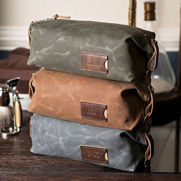 Neceser de lona encerada con monograma: neceser personalizado, fabricado en EE. UU.