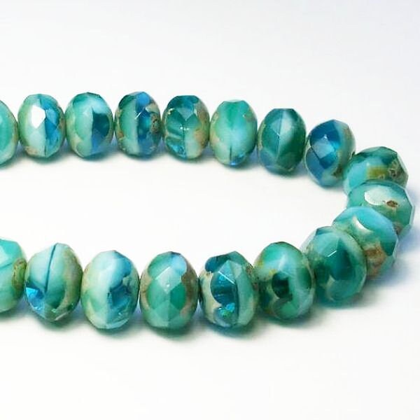 Capri Blue, Sky Blue and Turquoise Picasso Czech Glass Beads 8mm Face…
