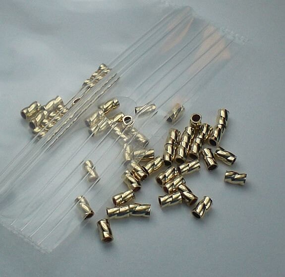 Gold Filled Twisted Crimp Tube 2x3mm Fancy Crimp Bead 25 or 50 pcs. G…