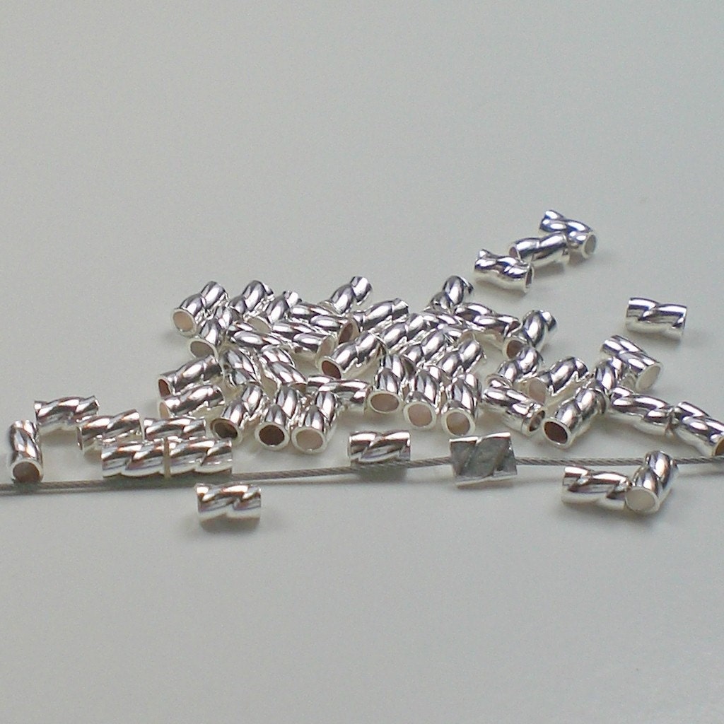 Crimp Beads Tubes 2x3mm, Fancy Twisted Sterling Silver Crimps 50 pcs …