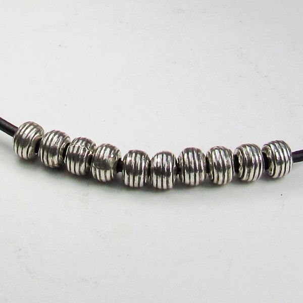 Fine Silver Lined Rondelle Karen Hill Tribe Silver Beads Large Hole 6.5mm Rondelle 10 Pcs. HT-319