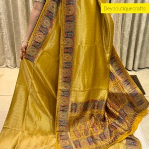 Kashmiri Kani Weancing Saree: Weiche Seidenmischung, handgewebt