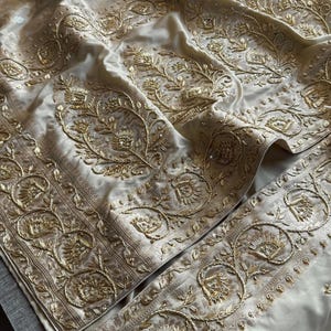 Muga Silk Banarasi Saree: Zardosi, Sequins & Pearl Embroidery