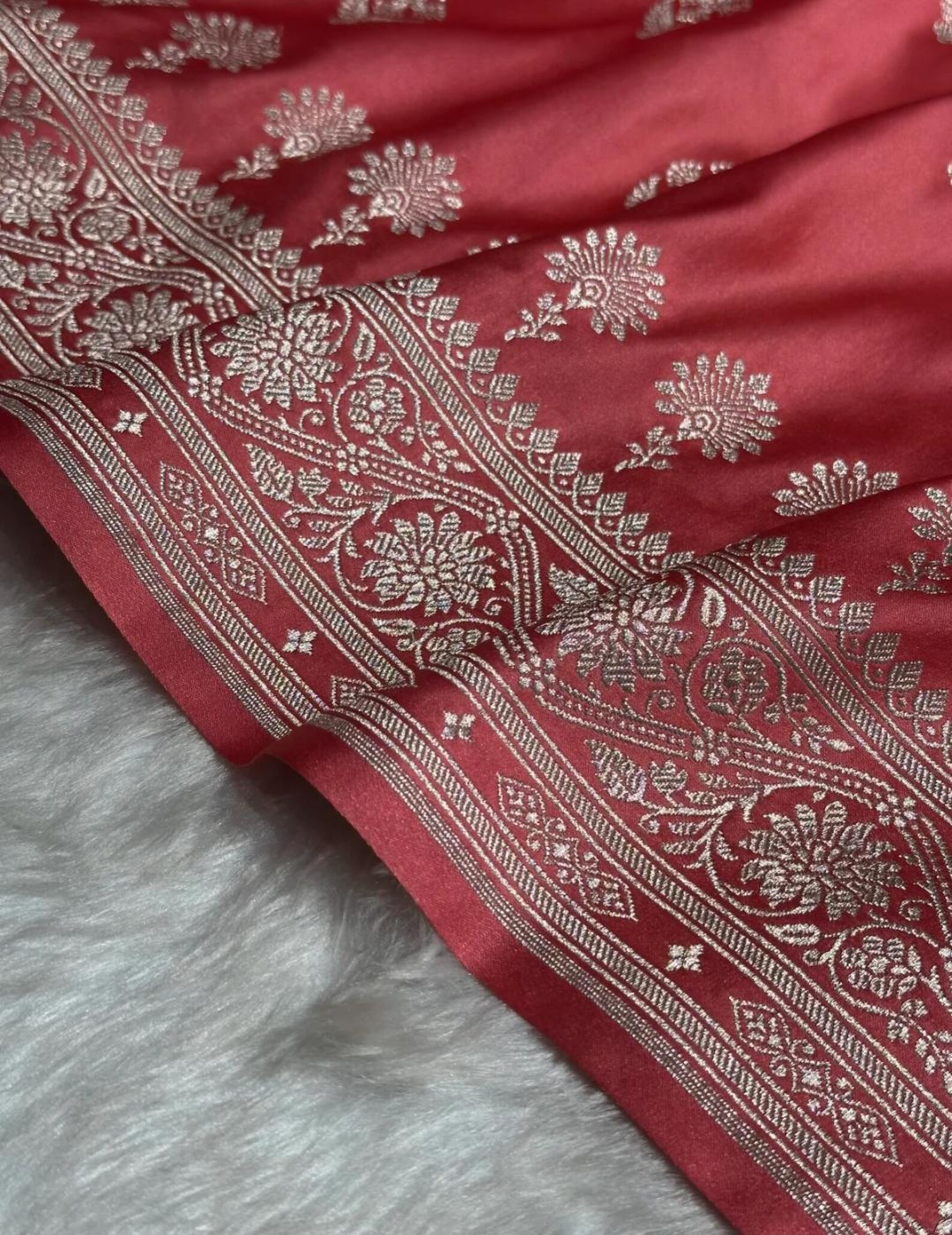 Peach Mashru Silk Saree: Boota Pattern, Zari Work Border - Etsy