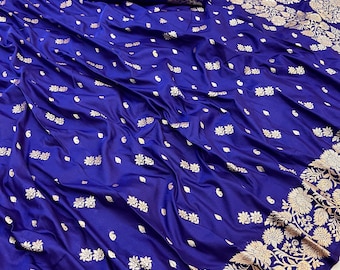 Two-Tone Banarasi Silk Saree: Copper Zari Flower Motifs, Woven Border