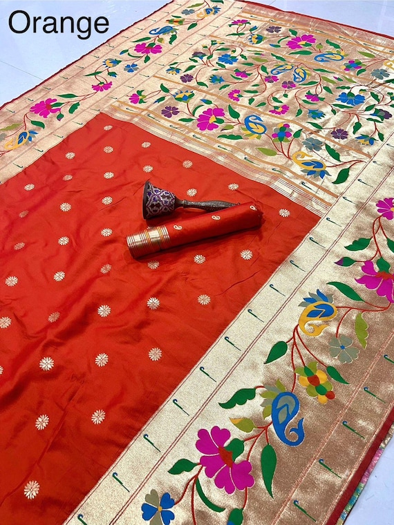 Pure Soft Silk Paithani Saree: Gold Zari Weaving, Contrast Border