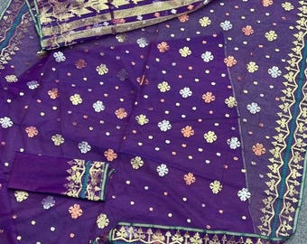 Purple Muslin Jamdani Saree: Handcrafted Bengal Reshom, Wedding Wear