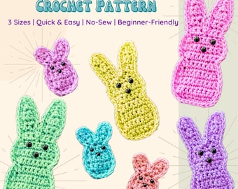 Peeps Bunny Crochet Pattern PDF | No-Sew Easter Bunny Garland, Amigurumi Bunny Applique, Beginner-Friendly DIY Easter Decor, Crochet Garland