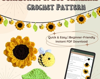 Sunflower & Bee Garland Crochet Pattern | Spring Summer Crochet | Easy Bee Amigurumi Sunflower Pattern | DIY Garland | Easy Crochet Bunting