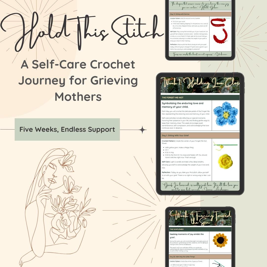 Healing Crochet and Self-Care Guide for Grieving Mothers | Pregnancy Loss Therapy Resource |  Miscarriage Support | Daily Grief Journal PDF
