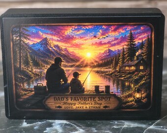 Fathers Day Gift Dad Personalized Gift Fishing Cabin Lightbox Custom Location Sign Lighted Desk Display Outdoor Enthusiast Present Father
