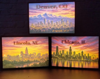 City Skyline Light Box Display Shelf Art Wall Hanging Night Lamp Desk Accent Piece Home Office Decoration Travel Gift Personalized Custom