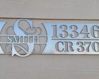 Metal Address Sign Monogram Design Custom Nameplate House Number Display Marker Stainless Steel Modern Exterior Home Decoration Personalized