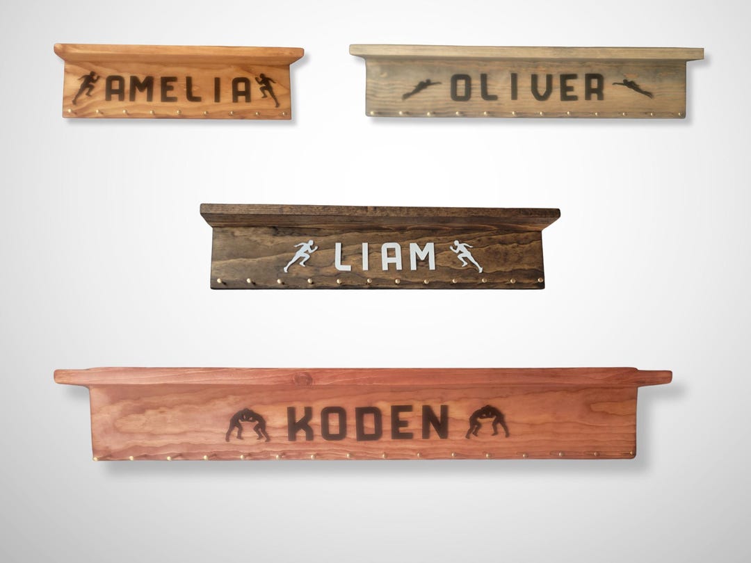Medal Display Trophy Shelf Wall Mount Wooden Sports Award Rack ...