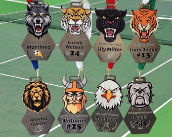 Custom Tennis Sports Medal Special Award Premium Quality Stainless Steel Hexagon Design Athletic Recognition Team Achievement Championship