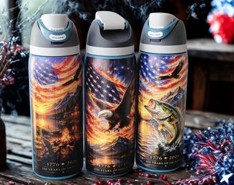 Patriotic Water Bottle Stainless Steel Insulated Drinkware American Flag Eagle Design Veteran Gift Military Enthusiast USA Themed Freedom