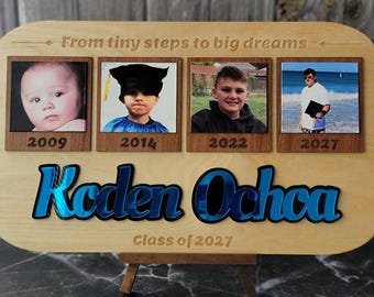Graduation Timeline Display Photo Frame School Memories Keepsake Custom Name Wooden Plaque Personalized Gift Student Journey Achievement