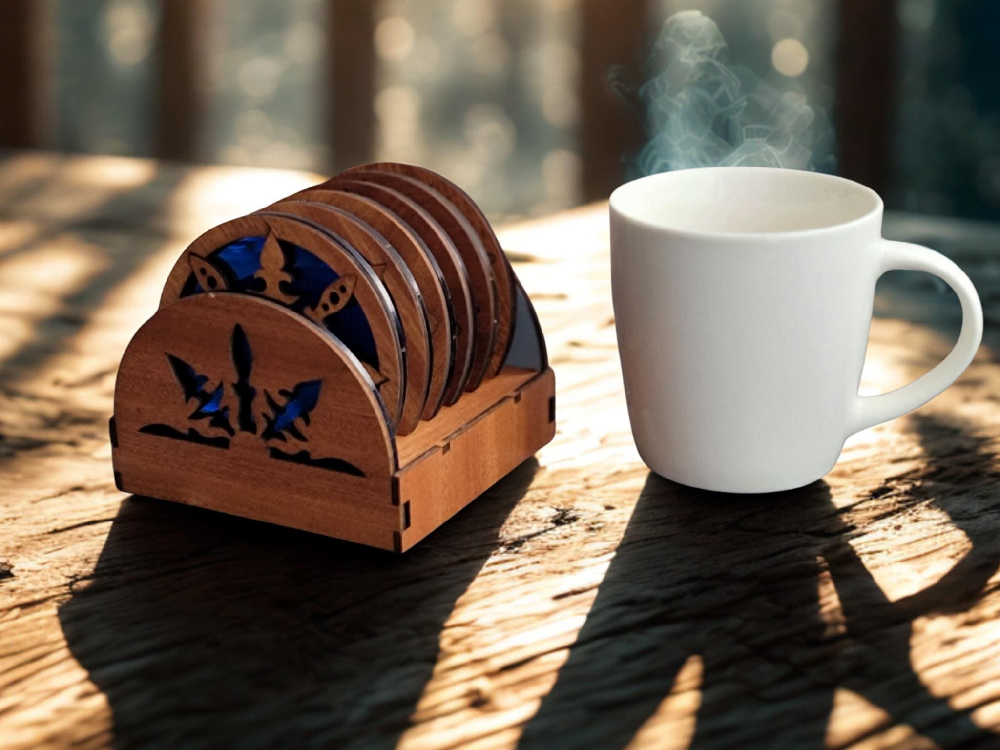 Wooden Coaster Holder Bar Accessory Kitchen Counter Organizer Rack ...