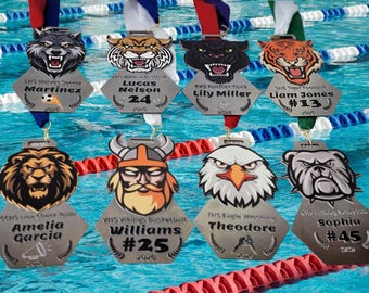 Custom Swimming Sports Medal Special Award Premium Quality Stainless Steel Hexagon Design Athletic Recognition Team Achievement Championship