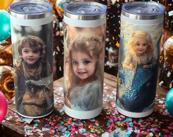 Custom Photo Tumbler Face Swap Image Design Personalized Kid Cup Insulated Skinny Flask Stainless Steel Water Bottle Dragon Dinosaur Unicorn