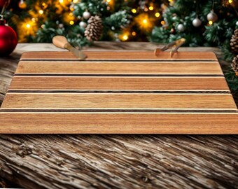 Wooden Charcuterie Board Serving Tray Dinner Party Hosting Gift Kitchen Decor Exotic Wood Design Unique Grain Pattern Handmade Item Foodie