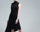 Sleeveless Dress Asymmetric Dress Black Dress Turtleneck Dress Cocktail Dress Party Dress Marcellamoda - MD0602