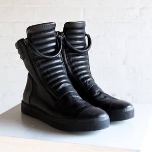 Leather Sneaker Boots, Moto Boots, Winter Boots, Ankle Boots, Women's Black Boots, Zipper Shoes, Karma Boots, Marcella MS0984 image 1