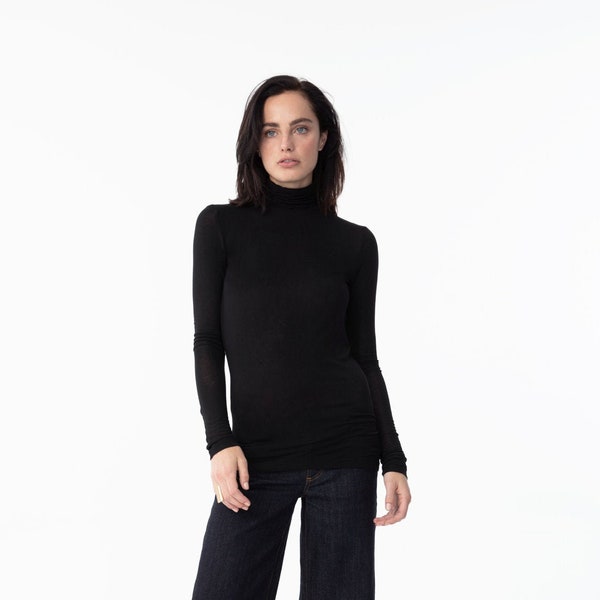 FINAL SALE Draped Fitted Turtleneck, Long Sleeve Blouse, Stylish Party Top, Unique Casual Top, Nadia Turtleneck, Marcella - MB0906