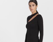 Long Sleeve Cut Out Blouse, Asymmetric Neckline Blouse, Cold Shoulder Top, Cut Out Back Cocktail Top, Rihanna Top, Marcella - MB0133