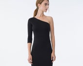 NEW Black One-Shoulder Dress Assymetric Hemline Dress Black Dress Dress Fitted Dress Party Dress Marcellamoda - MD1157