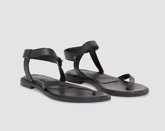 FINAL SALE Strappy Flat Sandals, Ankle Strap Flat Sandals, Leather Flats, Minimalist Summer Shoes, Essie Sandals, Marcella - MS1451